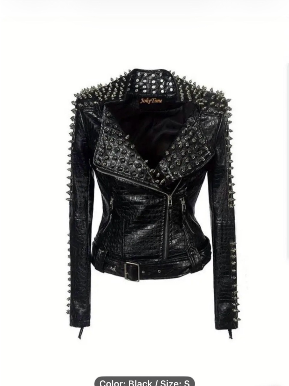 Black Studded Faux Leather Motorcycle Jacket -